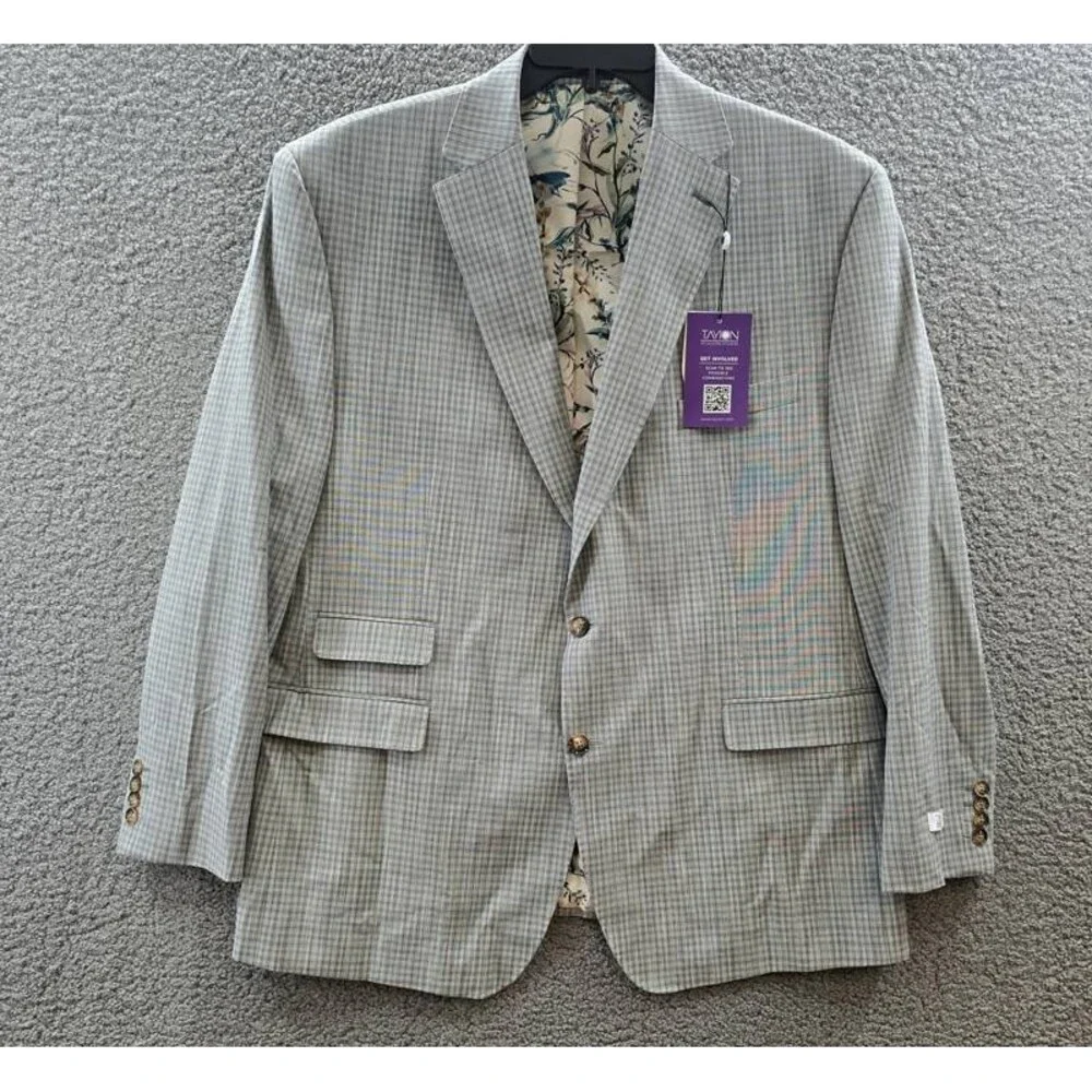 Tayion Collection Regular-Fit Suit Jacket Men's 46R Gray Flap Pocket Long Sleeve